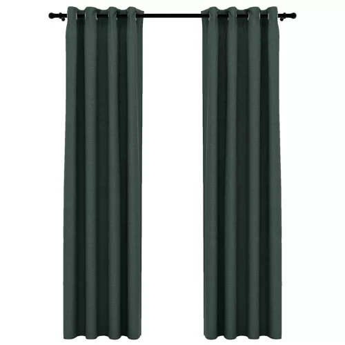 2 db zöld, vászonhatású sötétítőfüggöny fűzőkarikával 140 x 225 cm