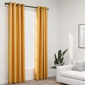   2 db sárga vászonhatású sötétítőfüggöny fűzőkarikával 140 x 245 cm