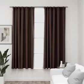   2 db tópszínű vászonhatású sötétítőfüggöny kampókkal 140x175 cm