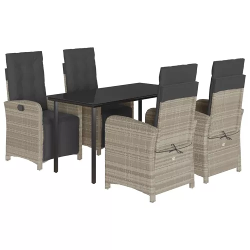 5részes világosszürke polyrattan kerti étkezőgarnitúra párnával