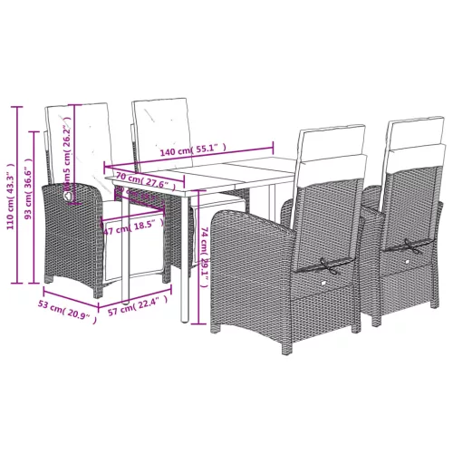 5részes világosszürke polyrattan kerti étkezőgarnitúra párnával