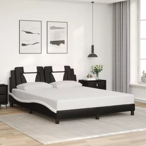 Fekete és fehér ágykeret Viana LED-ekkel matrac nélkül 160 x 200 cm