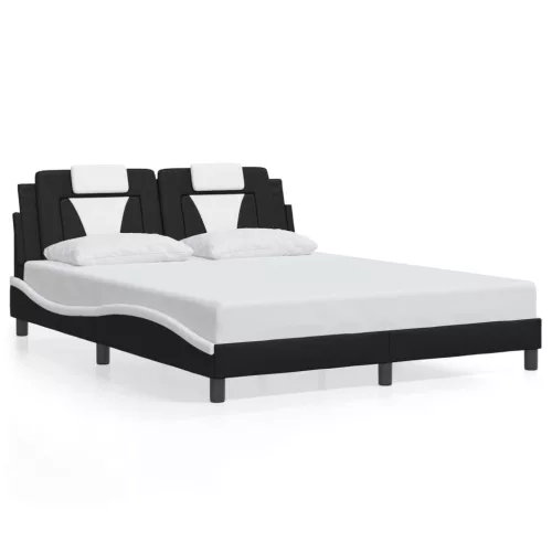 Fekete és fehér ágykeret Viana LED-ekkel matrac nélkül 160 x 200 cm