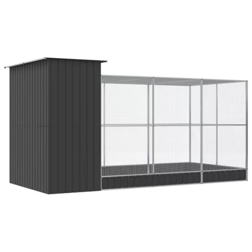 Ezüst színű acél madárház kiterjesztésekkel 416 x 203 x 216 cm
