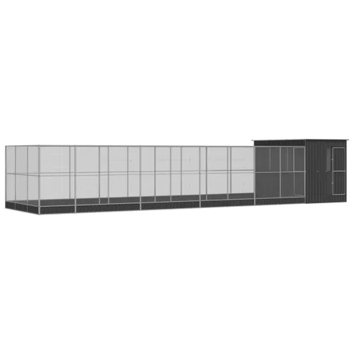 Ezüstszínű acél madárház bővítménnyel 1118 x 303 x 216 cm