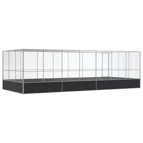 Ezüstszínű acél madárház bővítménnyel 725x307x212 cm