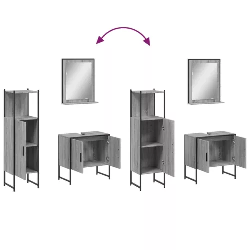 3 részes szürke sonoma szerelt fa fürdőszoba szekrényszett