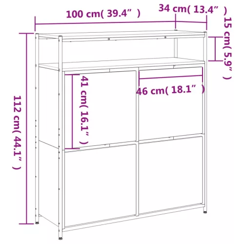 Szürke sonoma cipőszekrény 4 kihajtható fiókkal 100x34x112 cm