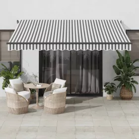   Antracitszürke és fehér kézzel kihúzható napellenző 400x350 cm