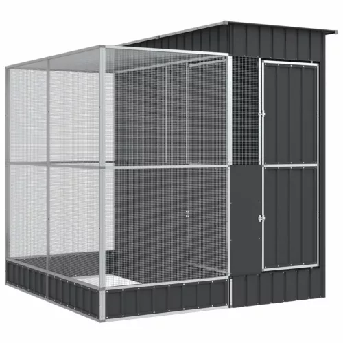 Ezüst színű acél madárház kiterjesztésekkel 209 x 203 x 216 cm