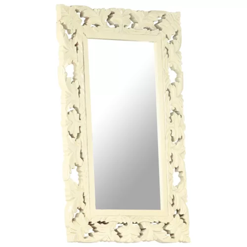 Kézzel faragott fehér tömör mangófa tükör 80 x 50 cm