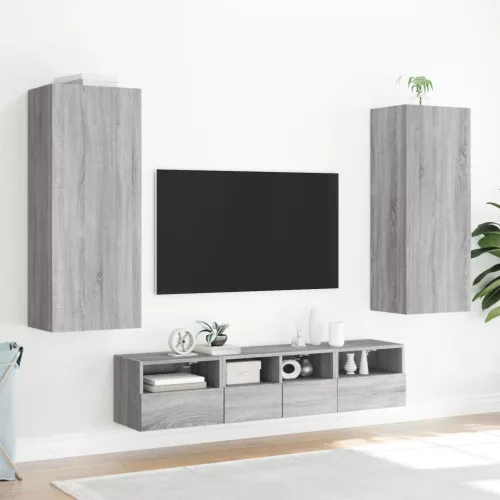 5 darab szürke sonoma színű szerelt fa fali TV-bútor