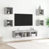 7 darab betonszürke szerelt fa fali TV-bútor LED-del