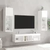 5 darab fehér szerelt fa fali TV-bútor LED-del