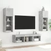 5 darab betonszürke szerelt fa fali TV-bútor LED-del