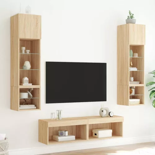 6 darab füstös tölgy színű szerelt fa TV-bútor LED-del