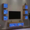 8 darab füstös tölgy színű szerelt fa TV-bútor LED-del