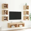 8 darab füstös tölgy színű szerelt fa TV-bútor LED-del