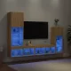 4 darab füstös tölgy színű szerelt fa TV-bútor LED-del