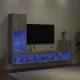 4 darab szürke sonoma színű szerelt fa fali TV-bútor LED-del