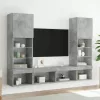 5 darab betonszürke szerelt fa fali TV-bútor LED-del