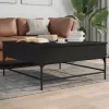 Fekete szerelt fa és fém dohányzóasztal 95 x 95 x 45 cm