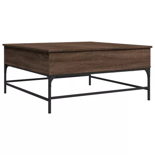 Barna tölgyszínű szerelt fa és fém dohányzóasztal 95x95x45 cm