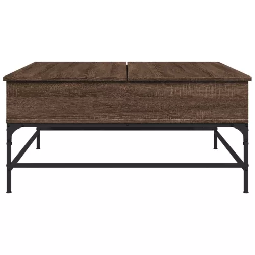 Barna tölgyszínű szerelt fa és fém dohányzóasztal 95x95x45 cm