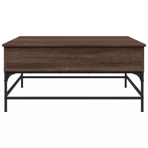 Barna tölgyszínű szerelt fa és fém dohányzóasztal 95x95x45 cm