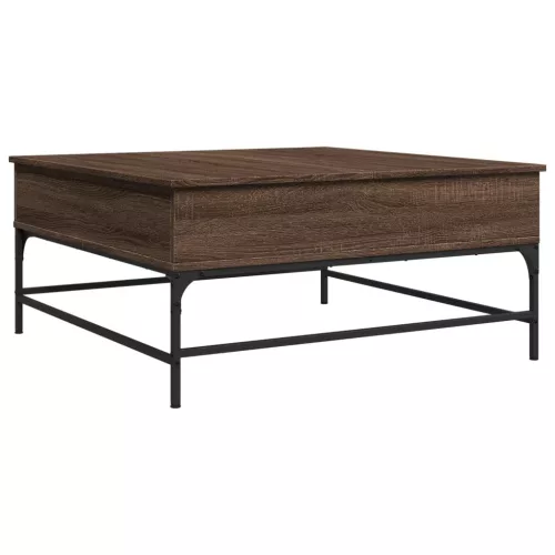 Barna tölgyszínű szerelt fa és fém dohányzóasztal 95x95x45 cm