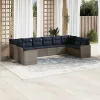 10 részes szürke polyrattan kerti ülőgarnitúra párnával
