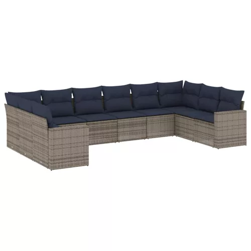 10 részes szürke polyrattan kerti ülőgarnitúra párnával