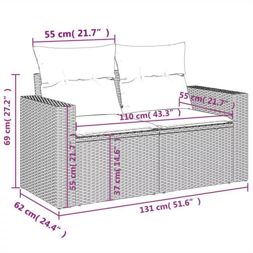 10 részes szürke polyrattan kerti ülőgarnitúra párnával