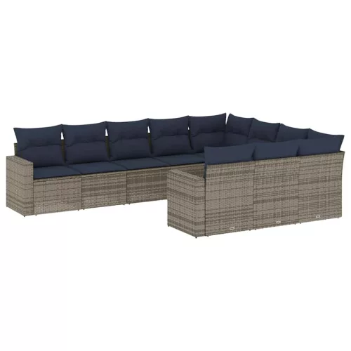 10 részes szürke polyrattan kerti ülőgarnitúra párnával