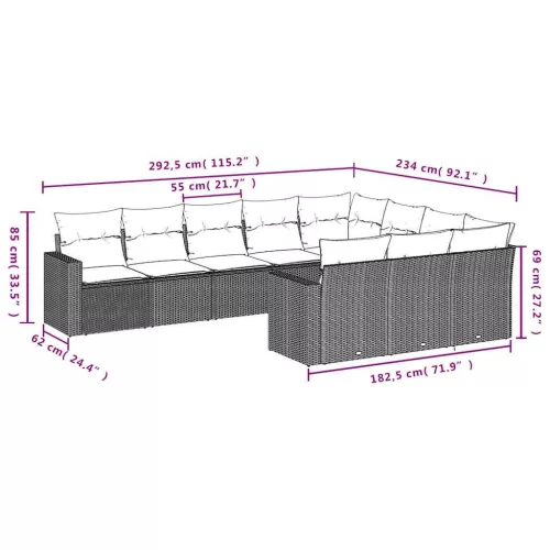 10 részes szürke polyrattan kerti ülőgarnitúra párnával