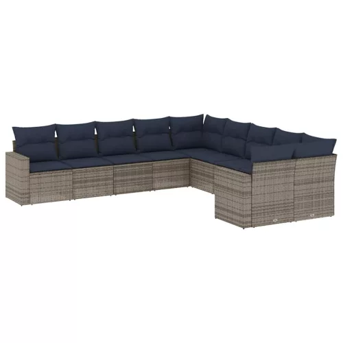 10 részes szürke polyrattan kerti ülőgarnitúra párnával