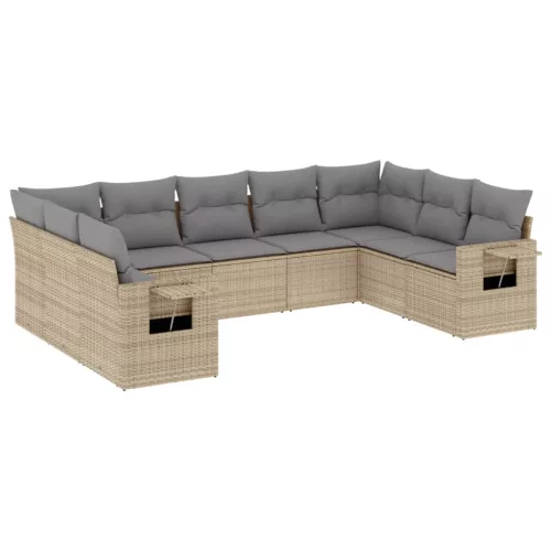 9 részes bézs polyrattan kerti ülőgarnitúra párnákkal
