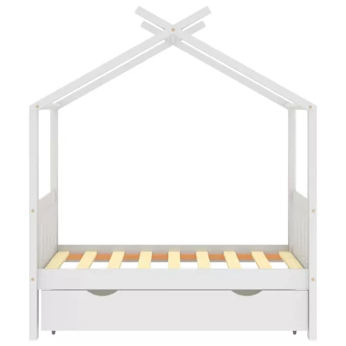 Fehér tömör fenyőfa gyerekágykeret fiókkal 70 x 140 cm
