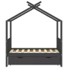 Sötétszürke tömör fenyőfa gyerekágykeret fiókkal 70 x 140 cm