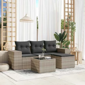   5 részes világosszürke polyrattan kerti ülőgarnitúra párnákkal