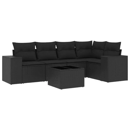 6 részes fekete polyrattan kerti ülőgarnitúra párnákkal