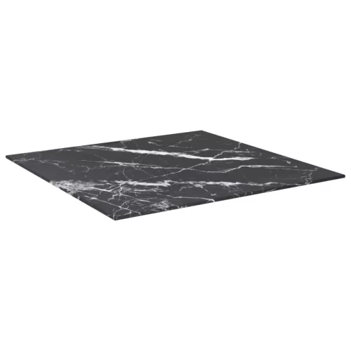 Fekete edzett üveg asztallap márványdizájnnal 60 x 60 cm 6 mm