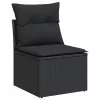 9 részes fekete polyrattan kerti ülőgarnitúra párnákkal