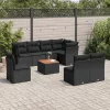 9 részes fekete polyrattan kerti ülőgarnitúra párnákkal