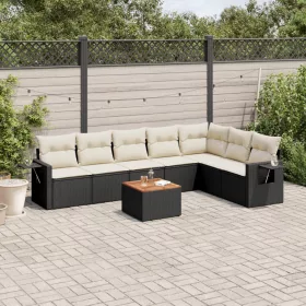   8 részes fekete polyrattan kerti ülőgarnitúra párnákkal