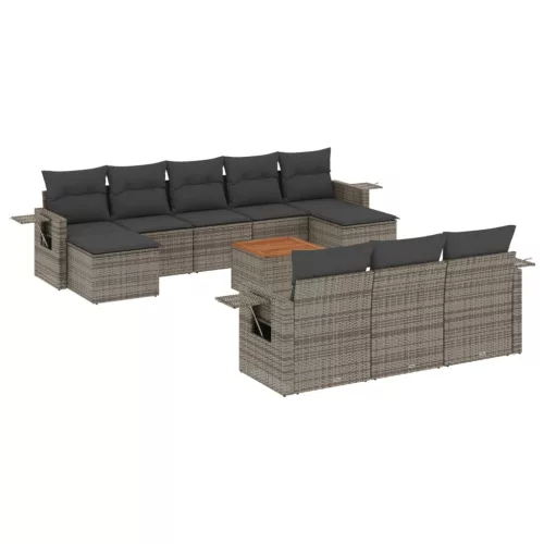 11 részes szürke polyrattan kerti ülőgarnitúra párnákkal