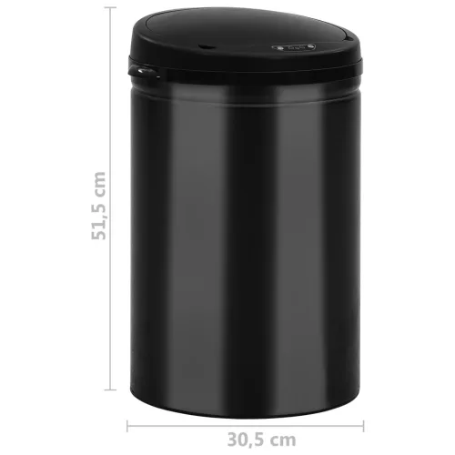 Fekete automata érzékelős szénacél szemeteskuka 30 L