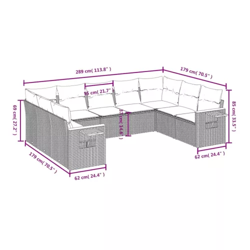 9 részes szürke polyrattan kerti ülőgarnitúra párnával