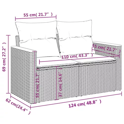 9 részes szürke polyrattan kerti ülőgarnitúra párnával
