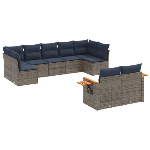 9 részes szürke polyrattan kerti ülőgarnitúra párnával